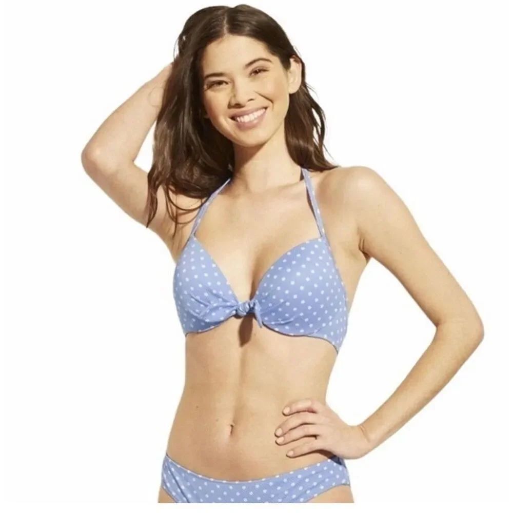 NWT Womens Shade & Shore Polka Dot Swimsuit Swim Bikini Bathing Suit Top Sz 38DD